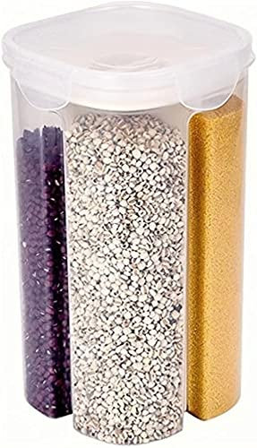 vichope Contenitore ermetico per alimenti da cucina, trasparente, con coperchio ermetico e scomparti, ideale per cereali, caramelle, snack, 3 l (4 scomparti, bianco)