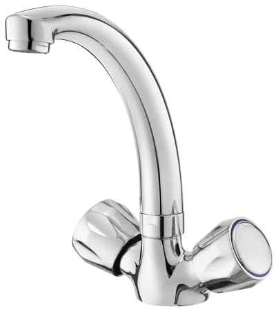 BATHWEST Compact Kitchen Sink Tap, Dual Knob 360° Swivel Solid Brass Chrome Modern Tap 1027