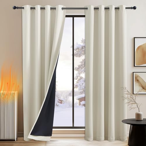 PONY DANCE Thermogardinen mit Ösen Vorhang Beige Blickdicht 2er Set H 200 x B 140 cm Hellbeige, Blackout Curtains for Bedroom Thermo Vorhänge Kälteschutz Doppellagige und Schwere Türgardine