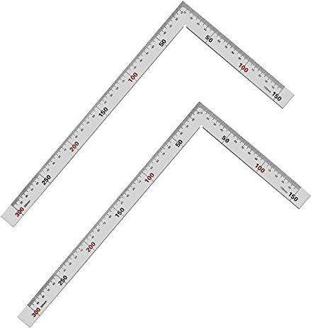 2 righelli da 90 gradi in acciaio inox a forma di L, righello quadrato in acciaio inox L righello bilaterale per falegnami, ingegneri, artigiani, misurazioni, campo da costruzione (300 mm x 150 mm)