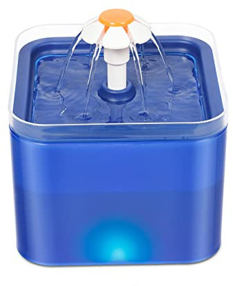 VENUSDALI Distributeur d'eau pour chat 2L ， Abreuvoir pour chat avec filtre à charbon actif ， Fontaine pour animaux de compagnie super silencieuse avec lumières LED (bleu)