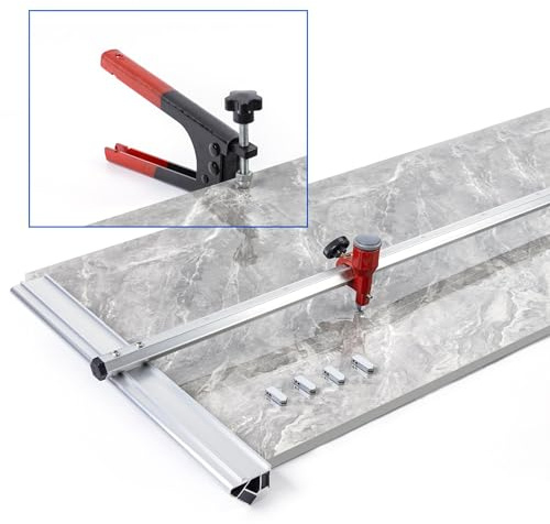 Muzata Tile Cutter 48 inch Manual Porcelain Ceramic Tile Cutters T-shaped Large Format Cutting Tool up to 43.3 inch with Heavy Duty Breaking Plier 5Pcs Cutting Blades M030