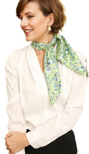 Prettystern sidenhalsduk 65 x 65 cm unisex sidenduk, handrullade kanter, 100 % sidenhalsduk huvudduk för kvinnor och män, 08 Blommig ljusgrön, 65 cm X 65 cm
