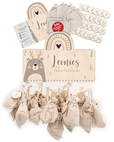 KIDSMOOD - Personalisierter Adventskalender 2025 für Überraschungen, Adventskalender zum Befüllen, DIY Weihnachtskalender mit Geschenktüten & Holzzahlen - Praktische Weihnachtsdeko