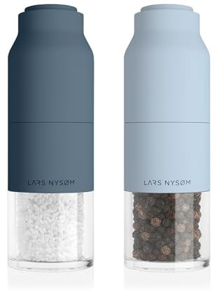 LARS NYSØM Salt and Pepper Grinder Set Stainless Steel with Adjustable Grinder I Bottle Design Spice Mills Set Manual (Blue)