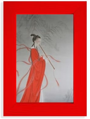 Chinesische Malerei, Querflöte, rote Schönheit, Bildausstellung, Kunst, roter Fotorahmen