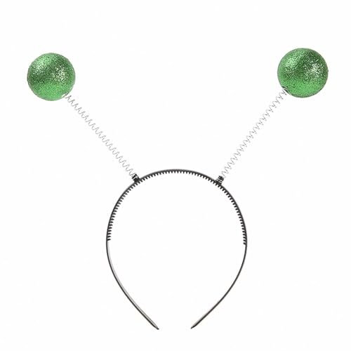 Alien Haarreif Alien Kostüm Silvester Haarreif mit 2 runden schwingenden Bällen, Discokugel Haarreifen Glitzer Disco Kugeln Kopfschmuck Haarschmuck Karneval Kostüm Neujahr Haarreif (Green, One Size)