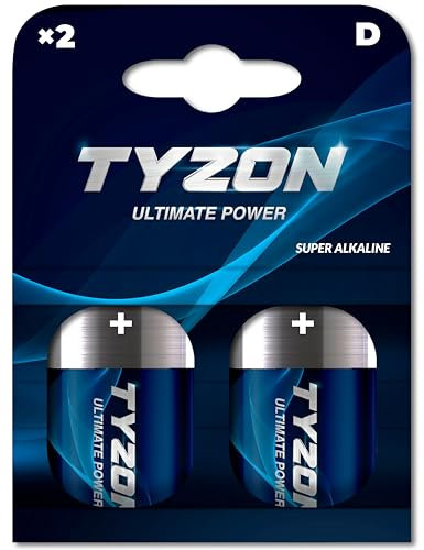 TYZON D Super Alkaline Batterien, 1,5 Volt, 2 Stück – Zuverlässige Energie für Geräte mit hohem Stromverbrauchem Stromverbrauch
