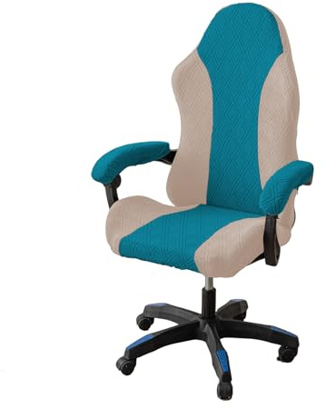 Gaming Stuhl Bezug Gamingstuhl Bezüge 4 Stück,Gaming Stuhlhussen mit Armlehnen/Stuhlrücken Bezug/Bürostuhl Bezug,Dehnbare Abnehmbar Waschbar für Computerstuhl Gamning-Stuhl,Kein Stuhl,Beige Blue