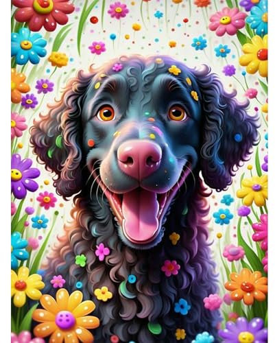 DOMROM Hund Diamond Painting Kits Erwachsene, 5D Bunte Blumen Diamant Painting Bilder, Diamond Art Painting Kit Full Drill Gem Digitales Diamant Gemälde Stickerei für Gift Home Wall Decoration 30x40cm