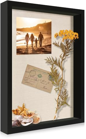 CCDCC 12x16 Large Shadow Box Picture Frame Display Case with Soft Linen Back, Black Wooden Memory Shadow Box Frame with Tempered Glass Cover for Wall Display