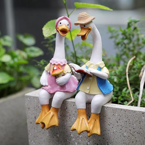 Joyes Anatra Ornamenti da Giardino per Esterni Che Leggono Coppia di Animali Scultura Decorazioni 22 Cm Coppia di Anatre in Resina Regalo Statue per Interni E Patio