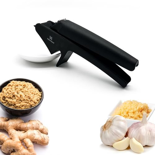 Hommony XPress | Garlic Press Easy to Use & Clean, Effortlessly Squeeze Garlic Mincer, Durable Nylon Plastic Garlic Crusher, No Peel Needed & No Smelly Fingers (Black)