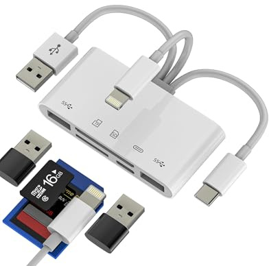 USB C Lightning USB Adapter (5in1) OTG 3.0 Kabel SD-Kartenleser für Apple iPhone 15 14 Micro SD Karte Card Reader TF Speicher Stick für iPad PC Adapter Kamera Memory Kompatibel für Samsung