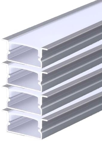 A2ZWORLD 8 Metri di Profilato Alluminio Per Striscia Led, Completo Di Copertura Tappi e Gancio, 4 Kit da 2 Metri Incasso Per Cartongesso Larga Interno 18.5mm (26X10mm)