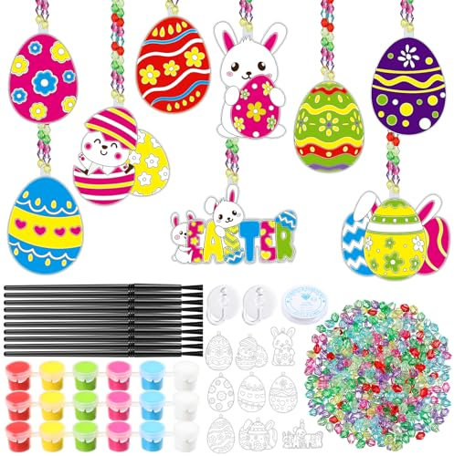 Pasimy 36 Sets Easter Suncatchers Crafts Kit Easter Egg Paint Window Hanging Ornaments DIY Decorations Make Your Own Bunny Rabbit Activities Arts Spring Summer Party Favors Gifts for Classroom Home