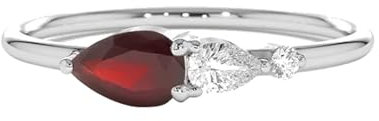 Epinki Echt Schmuck Antragsring Weiß Gold 14K Au585, Klassiker Pärchen Ringe Gold 585 Bandringe mit Rubin Rot Tropfenschliff für Damen, Gr.62 (19.7)
