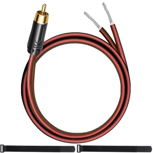 MKBKLLJY 1St. RCA zu Bare Wire Lautsprecherkabel 1FT 16AWG Positive rote Draht Markierung reines Kupfer Shell vergoldet Stecker Korrosionsbeständigkeit mit Kabelbinder für Direct Connect Lautsprecher