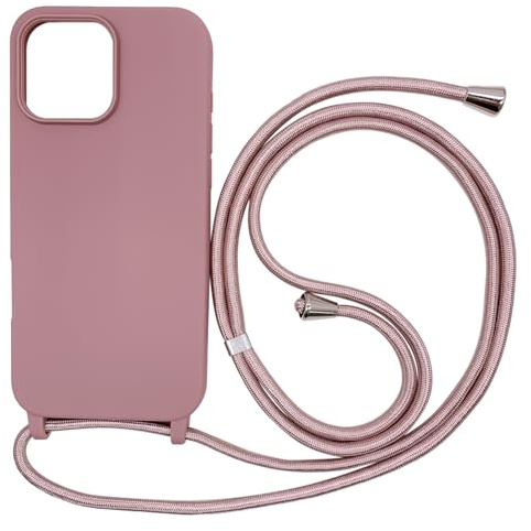 Ququcheng Kompatibel mit iPhone 16 Pro(6.3) Hülle,Handykette Hülle Silikon Seil Necklace Handyhülle mit Kordel Tasche TPU Bumper Schutzhülle für iPhone 16 Pro(6.3)-Rosa Gold