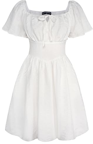 SCARLET DARKNESS Damen Sommer Kleid Square Neck Mini Bubble Kleid Hochzeit Mittelalter Corsagenkleid Weiß XL