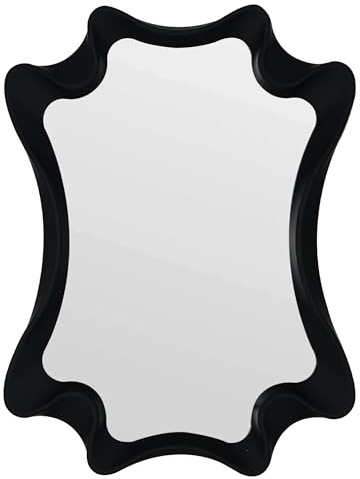 Funerom unregelmäßiger Wandspiegel Kleiner Wandspiegel gewellter Spiegel (Black, 40 x 30 cm)