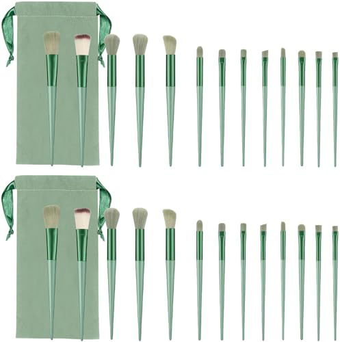Juego de 26 brochas de maquillaje verdes – Fundación, colorete, sombra de ojos, corrector y resaltado – Kit de maquillaje profesional para todas tus necesidades