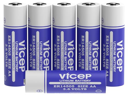 ViCep Paquete de 6 Pilas de Litio ER14505 AA de 3,6 V Li-SOCL₂ 2700 mAh compatibles con Sistemas de Seguridad para el hogar, Sistemas de Lectura de contadores y Equipos PLC. No Recargables