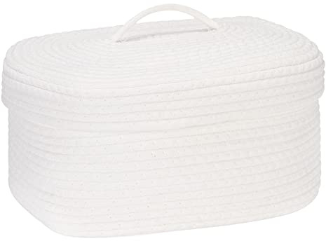 Sea Team Baumwollseil-Aufbewahrungskorb oval mit Deckel 38 x 28 x 16,5 cm | Weicher gewebter Organizer für Kinderzimmer, Windel-Caddy, praktischer Geschenkkorb für Babyparty & Heimaufbewahrung