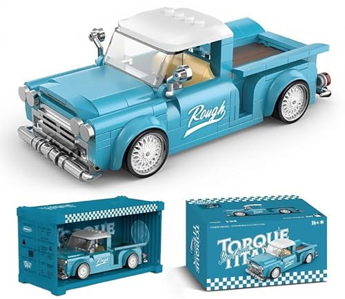 LIKLIKLINK Technik Pickup Truck Bausteine, 297 Teile Klemmbausteine Geländewagen Modellbausatz, 1:32 MOC Vintage Truck mit Acryl-Displaybox Modellauto, Kompatibel mit Großen Marken