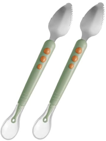 Kisangel 2 Stück Löffel pürieren Fütterung Schaber Scoop doppelt beendet stichsäge Küchenversorgung Püreelöffel Geschirr lernen Obstlöffel für Edelstahl 304 Light Green
