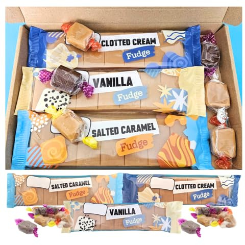 Fudge | Sweets Gift Box Salted Caramel, Vanilla, Clotted Cream Bars + 6 Individually Wrapped Handmade, Traditional Soft & Creamy Fudge Sweets | Gifts for Men, Birthday, Thank You Gift | Letterbox