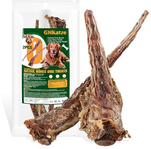 2 PCS Natural Ox Tail Bone for Dogs - Long Lasting Dental Treat, Raw Leather Free and Digestible Unique Ingredient: Grass-fed Beef (2PCS)