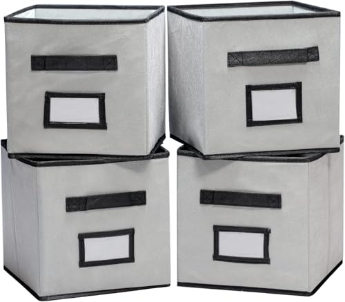 Cube Storage Boxes | 25 x 25 x 25cm Storage Cubes with Name Card Holder (4)