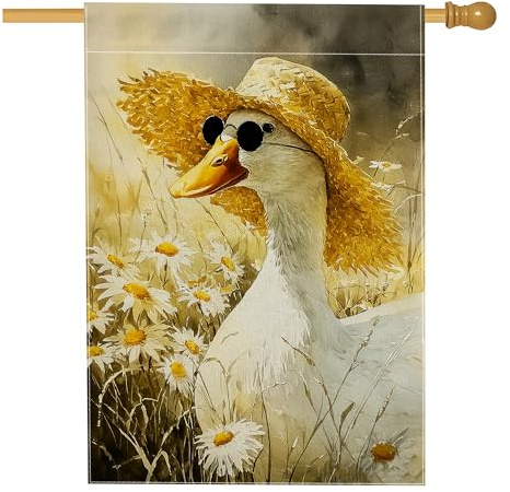 Gartenflagge, Motiv: Frühling-Sommer, Gartenflagge, gelber Strohhut und Sonnenbrille, Blumenmuster, Heimdekoration, Banner, doppelseitige Jute-Flagge, Gartenflagge, Rasen-Dekoration, 71,1 x 101,6 cm