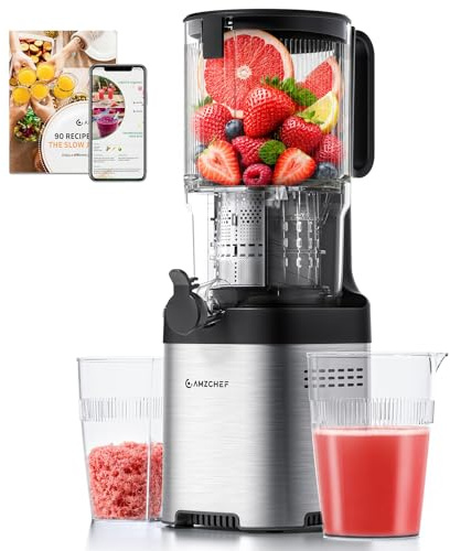 AMZCHEF Extractor de Zumos Prensado en Frío con Boca Ancha de 135 mm