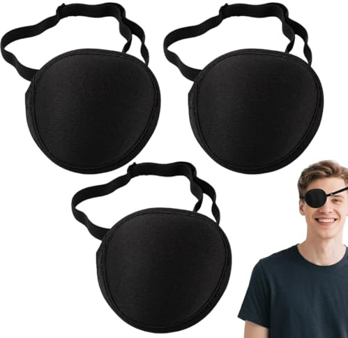 HABNI 3 Pièces Cache-œil Extensible Patch Oeil Oculaire Patch Pirate avec Sangle Réglable pour Adultes et Enfants