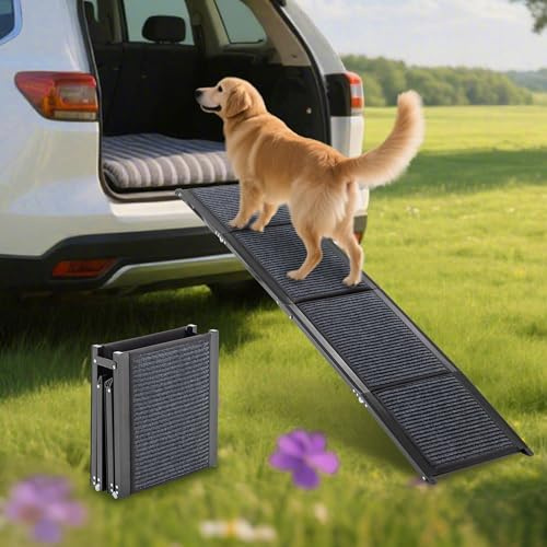 Thanaddo Hunderampe Auto Klappbar, Extra Lange Hunderampe mit Rutschfester Teppich für Große Hunde bis 110 KG, Innenbereich verfügbar, Hundetreppe Outdoor für Autos SUV, LKW