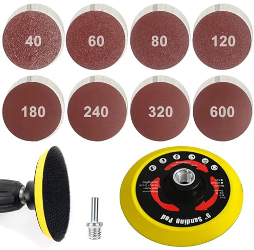 Sanding Discs Set 125 mm for Angle Grinders, 80 Pieces Sandpaper with M14 Sanding Disc and Shank, Sanding Discs Pad Kit Sanding Attachment, Angle Grinder Accessories for Wood and Metal
