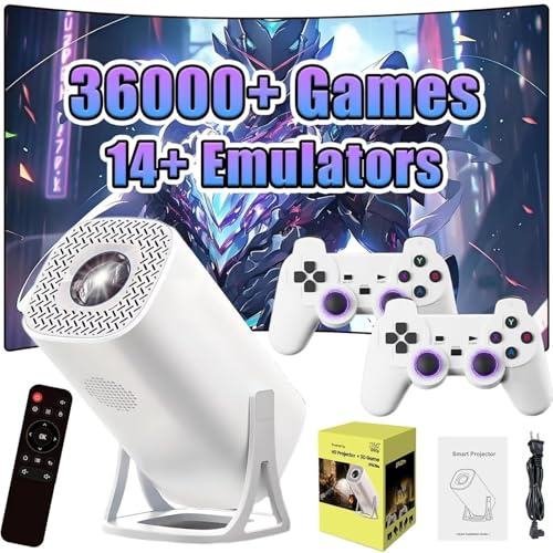 S40 MAX New Smart Projector Built-in Apps,Game Projectors 36000+ Games, 14 Emualtors,Android 11 & Wiresless Handles,2.4G+5G WiFi & BT,180° Rotatable,Outdoor Home Cinema Projector