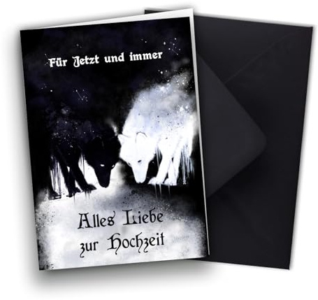 TinyTami Wölfe Hochzeitskarte Glückwunsch zur Vermählung und Hochzeit Viking Wikinger Fantasy mit Kuvert Wolfkarte