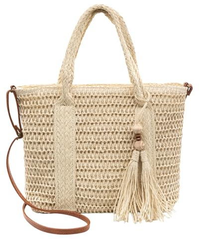 Long Keeper Straw Beach Bag - Women Woven Tote Bags Summer Crossbody Shoulder Bag Raffia Handbag for Travel Vacation Shopping Picnic