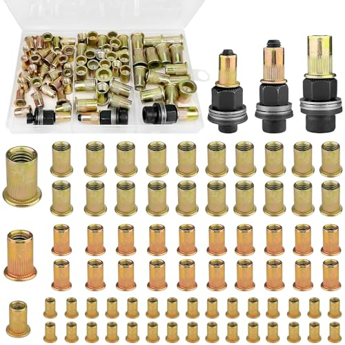 Juego de 53 tuercas de remache M6 M8 M10, tuercas de remache ciegas de acero inoxidable, tuercas de remache de cabeza plana, tuercas de cabeza plana, surtido de casquillos roscados, inserto de tuercas