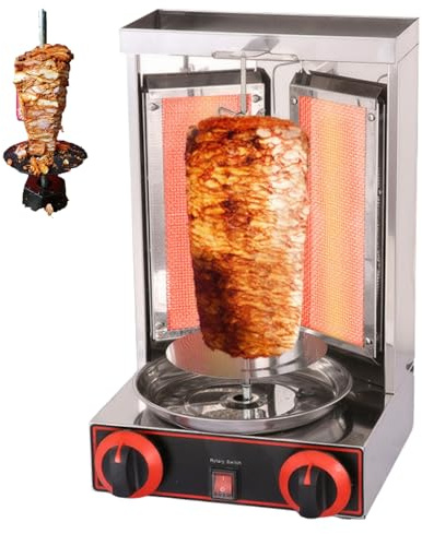 Máquina Eléctrica Vertical Kebab Gyro Grill, Máquina de Cocina Shawarma de Pollo con Perilla de Control de Temperatura, Rotación de 360°, Máquina Asadora Asadora Para Fiestas de Cocina Comercial