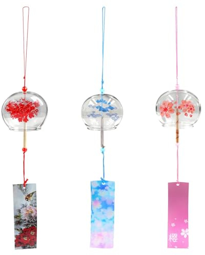 Fahibin 3Pcs Carillon Japonais, carillons à Vent Japonais Rose, carillons éoliens Japonais pour Cadeau de Mariage Ou de Festival Fenêtre de Jardin Décoration
