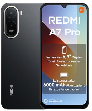 XIAOMI REDMI A7 Pro Smartphone 4+64GB,Nero. Display immersivo 6,9 | Processore Octa-core, Doppia fotocamera AI da 13MP,Garanzia 2 anni + 1 anno extra, Batteria 6000 mAh(tip)