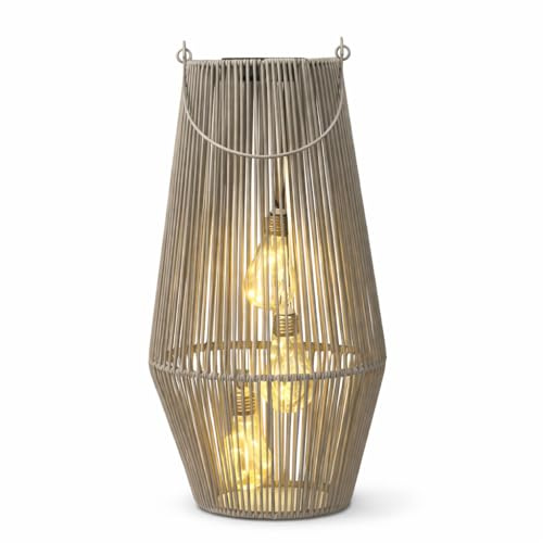 formano Solarlaterne Außen Garten Rattan Look Laterne 3 LED Birnen 55 cm Solarleuchte mit Dämmerungssensor, IP44 wetterfest, dekorative Solarlampe für Balkon Terrasse Outdoor Beleuchtung