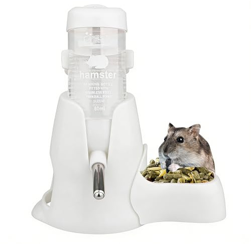 Norhogo Hamsters Water Bottle Automatic Feeder with Stand 80ml ater and Food Dispenser for Small Animals, Guinea Pig, Rat, Rabbit, Dwarf, Gerbil, Chinchilla, white
