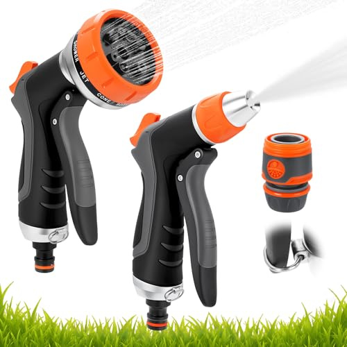 2 Stück Gartenbrause Spritzpistole, Frostsicher Hochdruckpistole mit Schnellanschluss, Dauerarretierung, 10 Muster Wasserpistole, für Autowäsche, Haustierdusche, Gartenarbeit, Bewässerungspflanzen