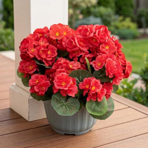 Tupenofif Flores Artificiales, geranios y pelargonios Artificiales, Rojos, Resistentes a los Rayos UV y a la Intemperie, decoración para balcón y jardín, Jardinera de balcón, terraza, alféizar,