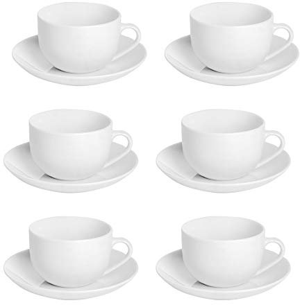 Argon Tableware 12 Piece Cappuccino Cup & Saucer Set - 200ml - Classic Collection - Tea Cup and Saucer Coffee Cappuccino Mugs Latte Drinking Mug Tea Plates